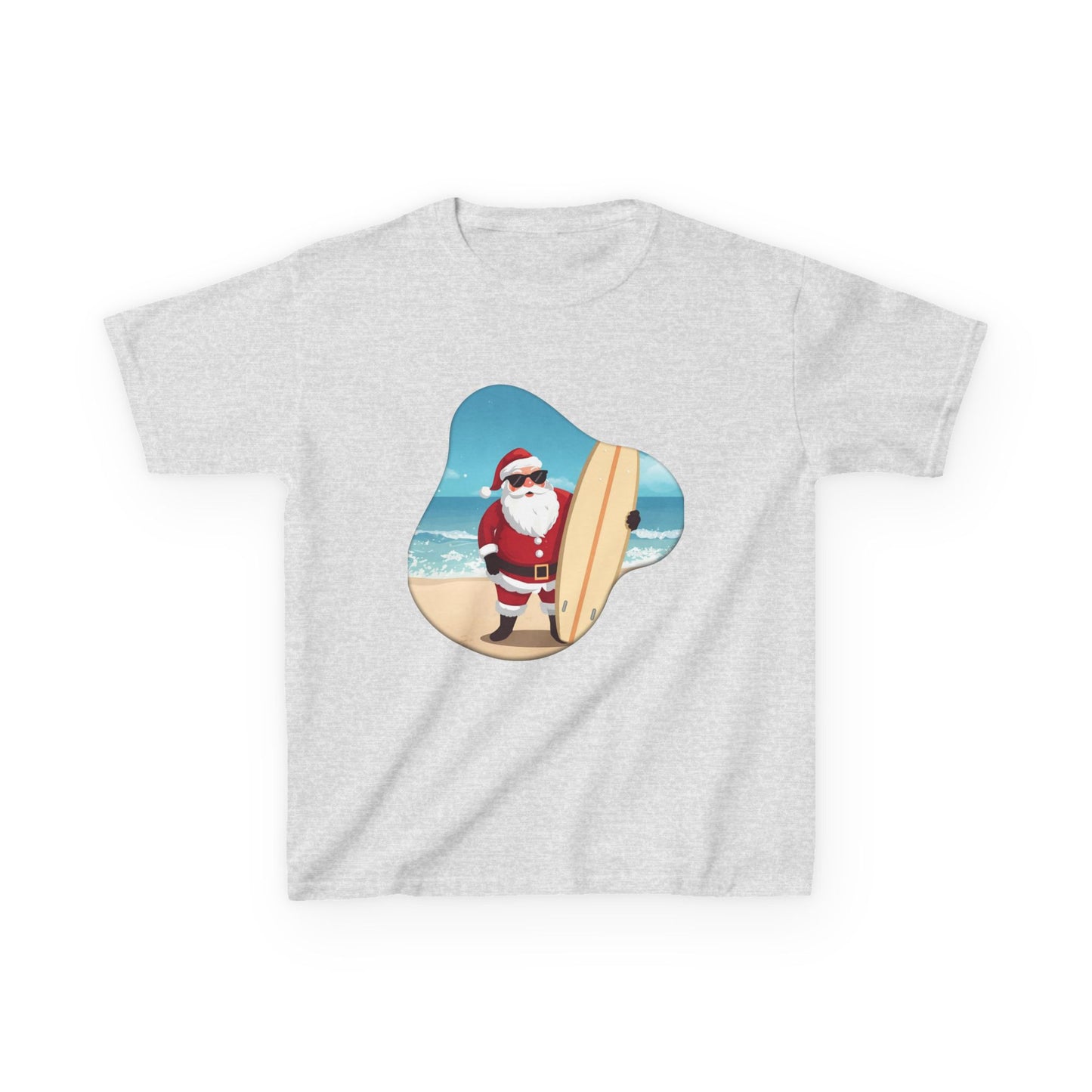 Surfing Santa Kids Tee, Kids Holiday Shirt, Christmas Gift for Kids, Summer Vacation Apparel, Fun Beachwear for Children