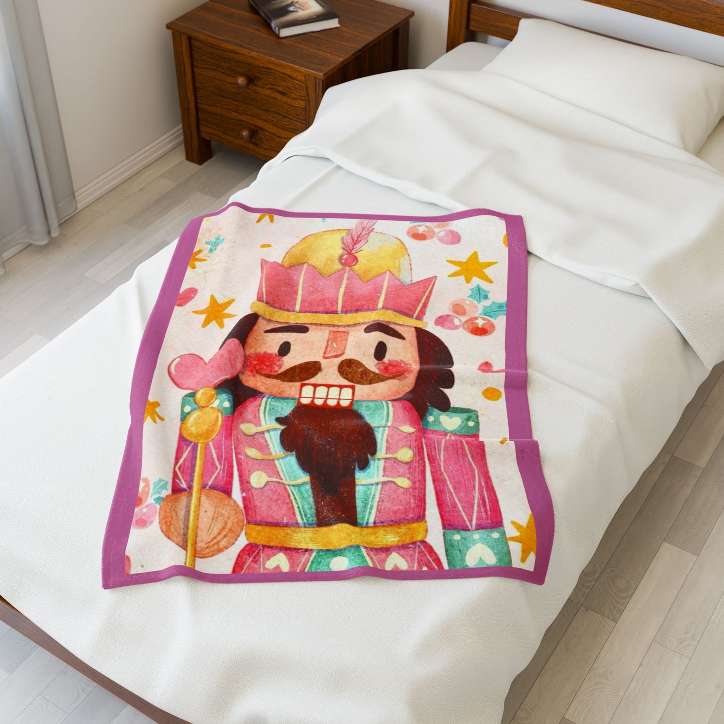Cozy Nutcracker Velveteen Plush Blanket, Cozy Gift, Halloween Blanket, Home Comfort, Snuggle, Soft Throw