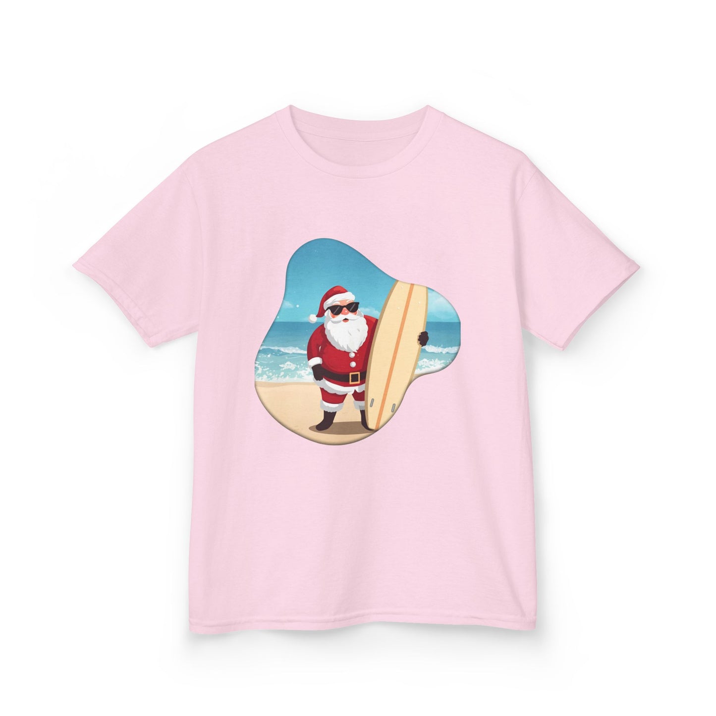 Surfing Santa Kids Tee, Kids Holiday Shirt, Christmas Gift for Kids, Summer Vacation Apparel, Fun Beachwear for Children