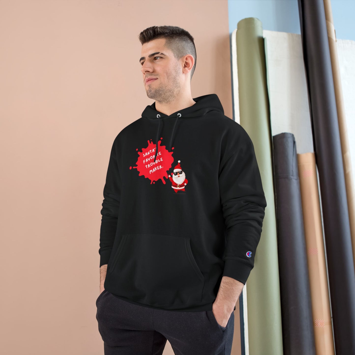 Fun Holiday Hoodie with Santa Design, Christmas Gift, Cozy Winter Wear, Funny Sweatshirt, Unisex Champion Hoodie