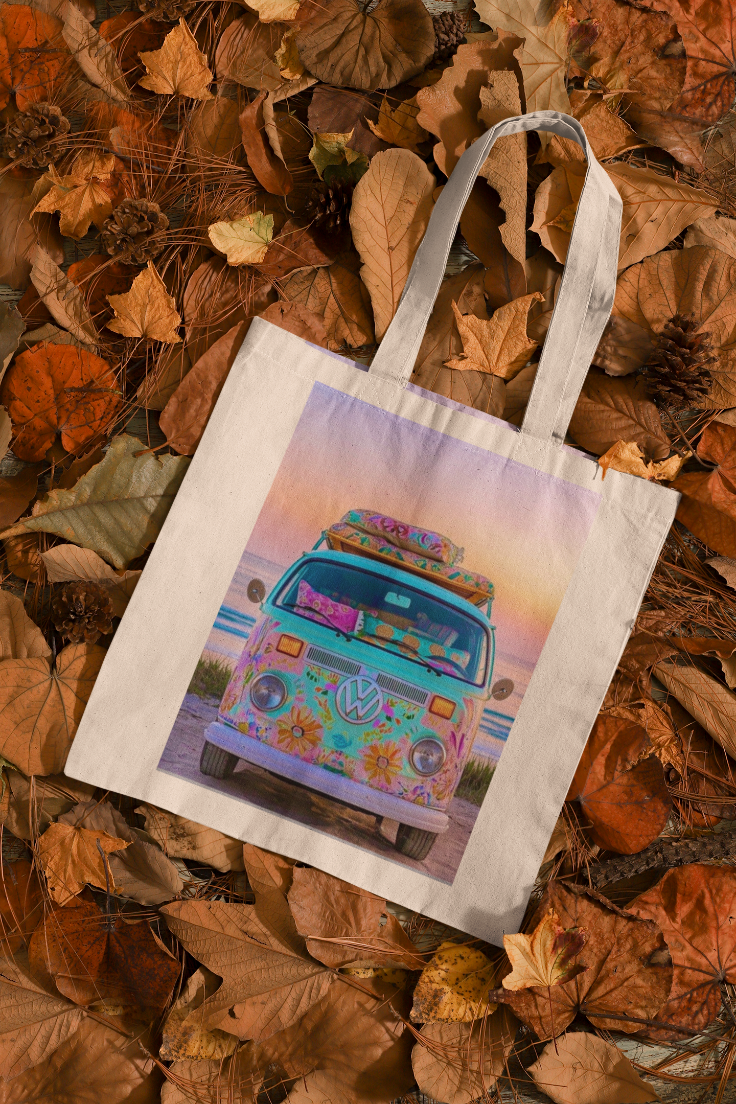 Vintage Van Canvas Tote Bag, Boho Bag, Beach Tote, Eco-Friendly Shopper, Retro Style Gift
