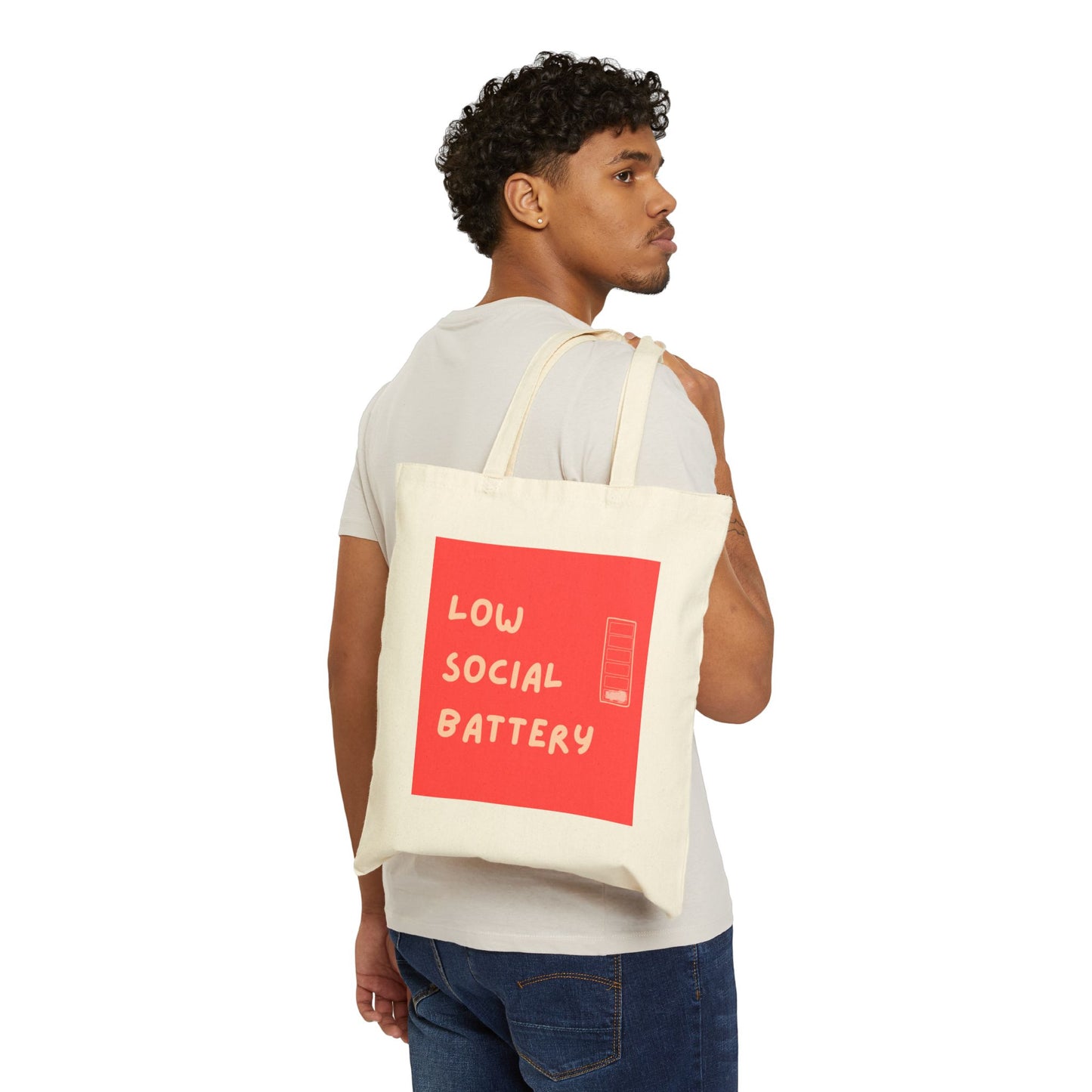 Low Social Battery Cotton Canvas Tote Bag | Eco-Friendly, Trending Gift, Everyday Use, Shopping Bag, Funny Tote