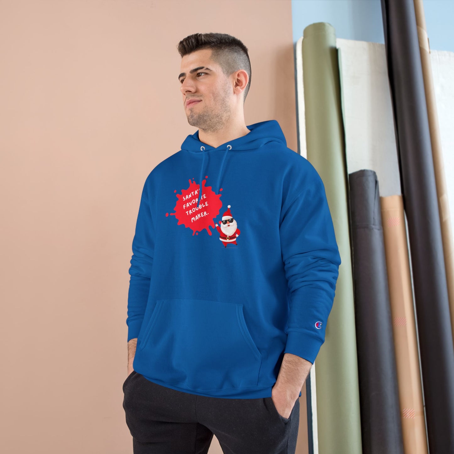Fun Holiday Hoodie with Santa Design, Christmas Gift, Cozy Winter Wear, Funny Sweatshirt, Unisex Champion Hoodie