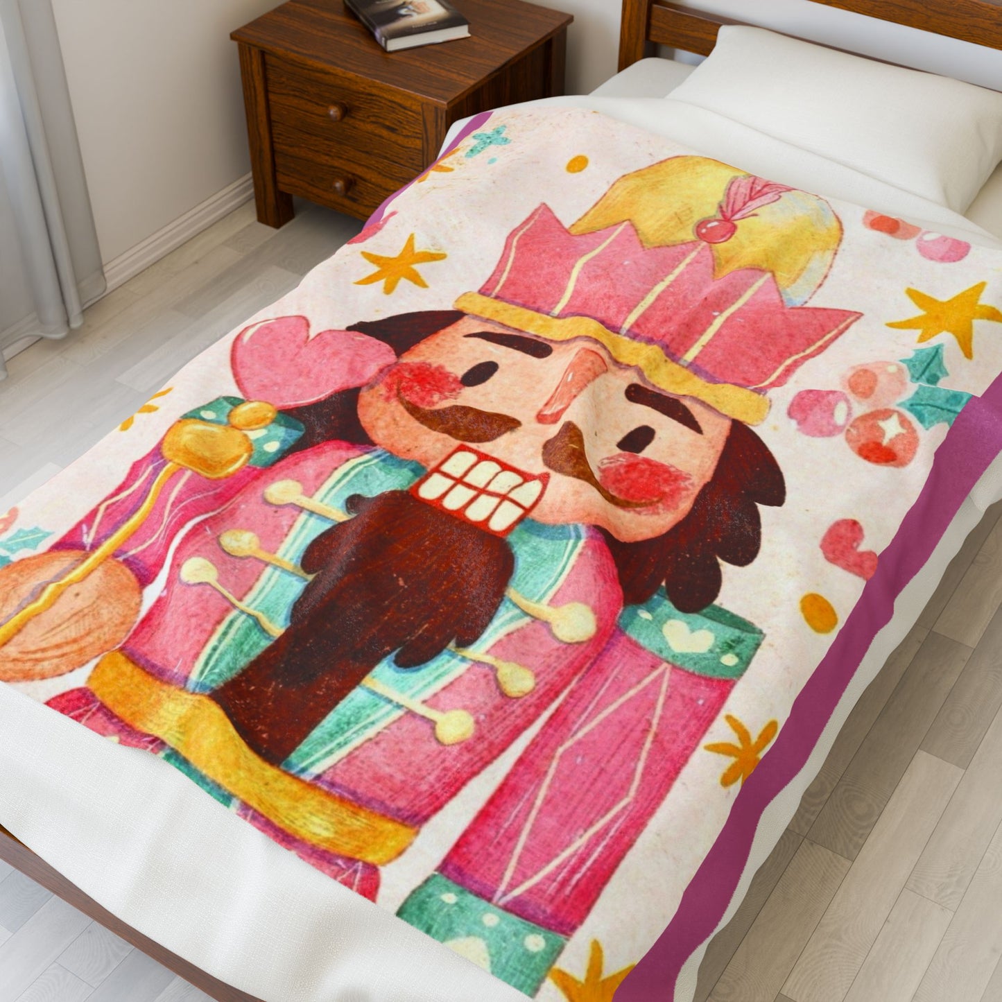 Cozy Nutcracker Velveteen Plush Blanket, Cozy Gift, Halloween Blanket, Home Comfort, Snuggle, Soft Throw