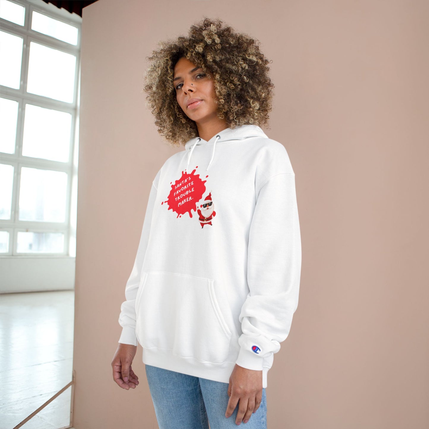 Fun Holiday Hoodie with Santa Design, Christmas Gift, Cozy Winter Wear, Funny Sweatshirt, Unisex Champion Hoodie