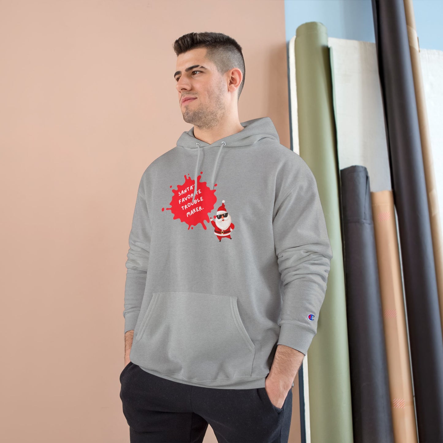Fun Holiday Hoodie with Santa Design, Christmas Gift, Cozy Winter Wear, Funny Sweatshirt, Unisex Champion Hoodie