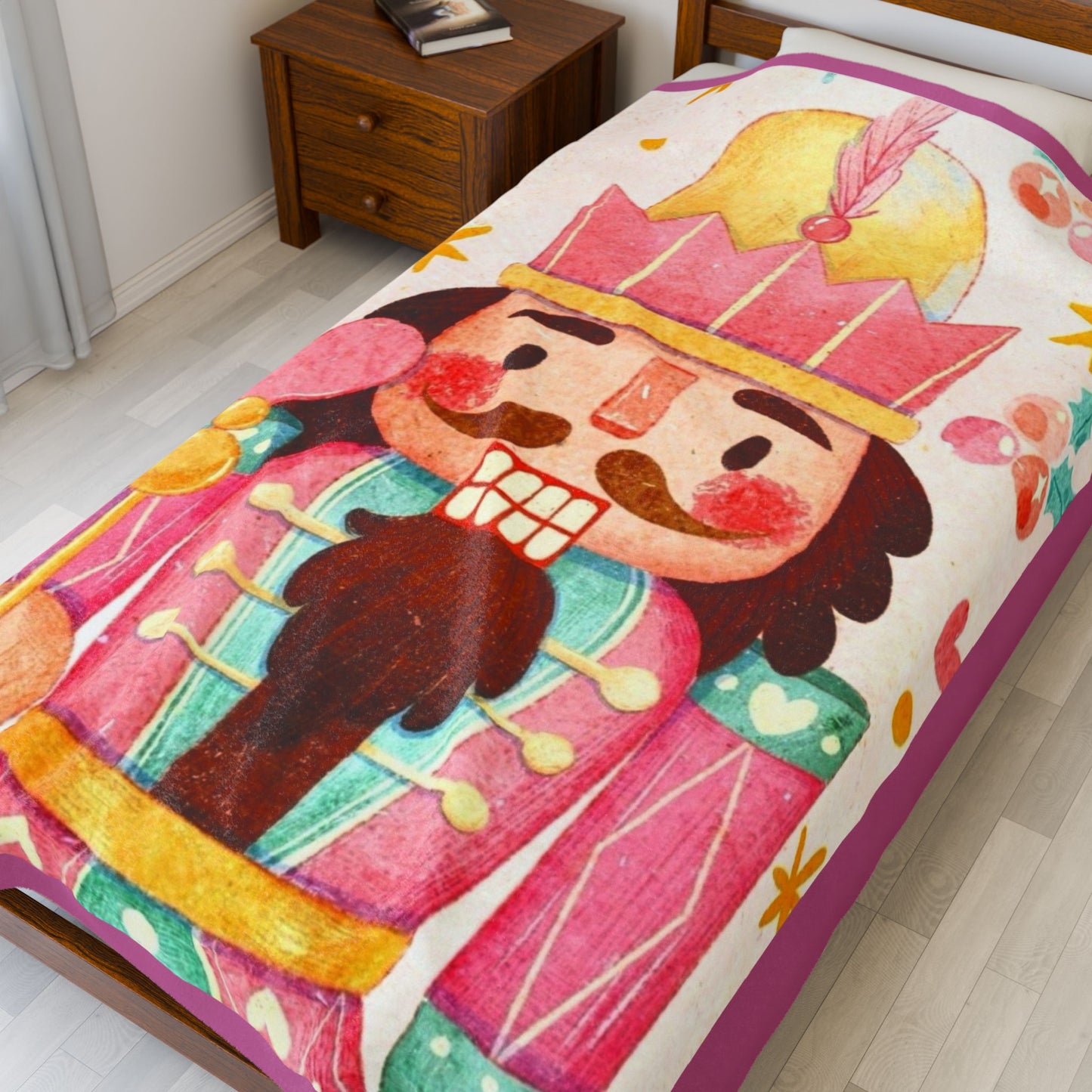 Cozy Nutcracker Velveteen Plush Blanket, Cozy Gift, Halloween Blanket, Home Comfort, Snuggle, Soft Throw