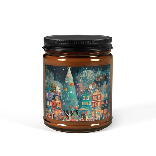 Christmas Soy Candle - Amber Jar, Home Decor, XmasTree, Aromatherapy Candle, Eco-Friendly, Divination Decor