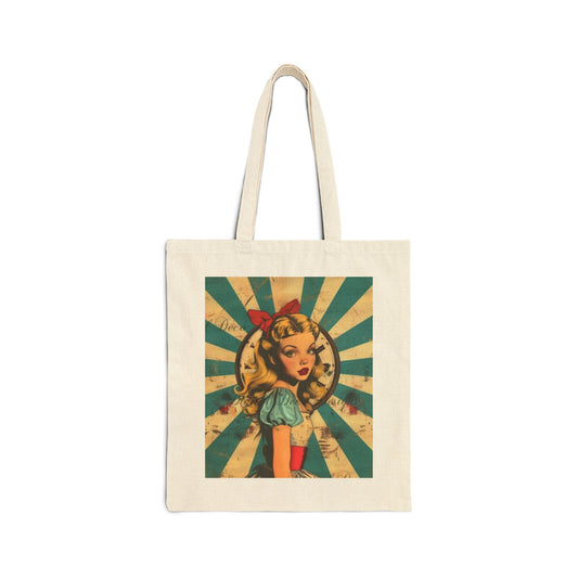 Vintage-Inspired Cotton Canvas Tote Bag, Eco-Friendly Shopping Bag, Retro Art Carryall, Gift for Her, Cute Grocery Tote, Bag for Work