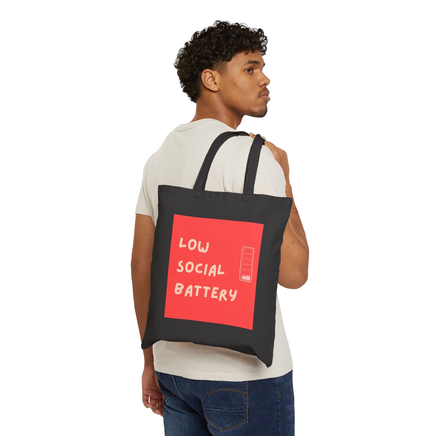 Low Social Battery Cotton Canvas Tote Bag | Eco-Friendly, Trending Gift, Everyday Use, Shopping Bag, Funny Tote
