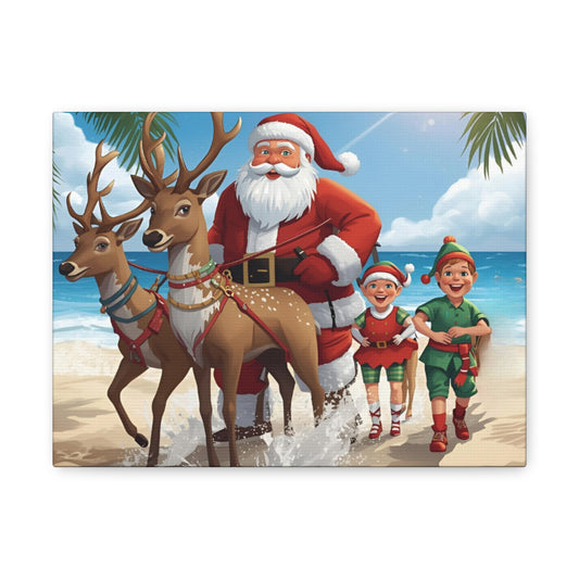 Festive Canvas Wall Art, Santa Beach Decoration, Holiday Decor, Christmas Wall Art, Kid-Friendly Home