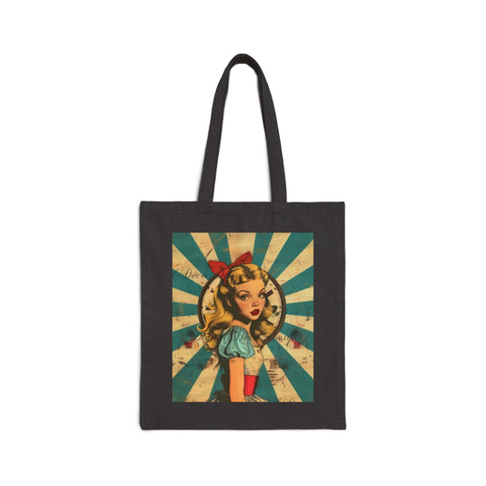 Vintage-Inspired Cotton Canvas Tote Bag, Eco-Friendly Shopping Bag, Retro Art Carryall, Gift for Her, Cute Grocery Tote, Bag for Work