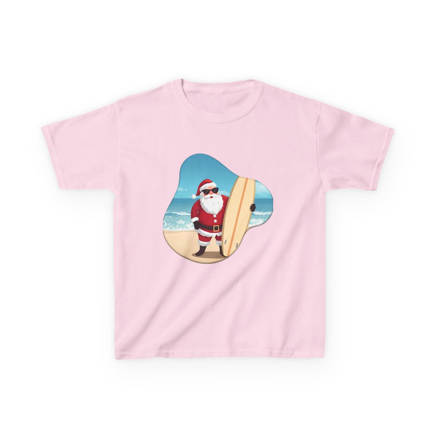 Surfing Santa Kids Tee, Kids Holiday Shirt, Christmas Gift for Kids, Summer Vacation Apparel, Fun Beachwear for Children